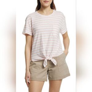 Caslon Crewneck Tie Front T-Shirt Stroped NWOT